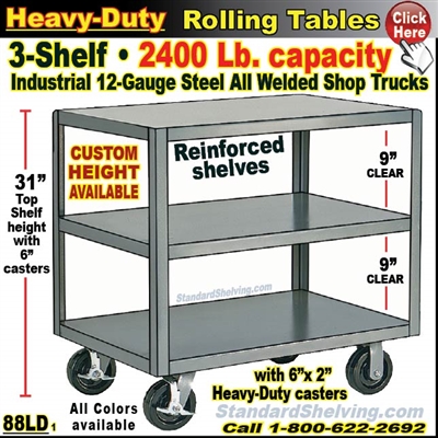 88LD / Extra Heavy Duty 3-Shelf Rolling Table