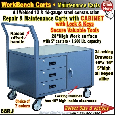 88RJ / 1-Door Cabinet 3-Drawer Maintenance Carts