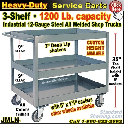 JMLN / Heavy Duty Deep-Lip 3-Shelf Service Cart