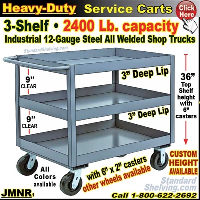 JMNR / Heavy Duty Deep-Lip 3-Shelf Service Cart