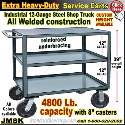 JMSK / Extra Heavy Duty 3-Shelf Service Cart & Steel Rolling Table