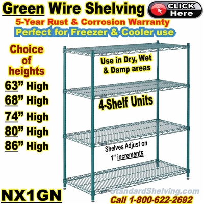 GREEN Epoxy 4-Shelf Wire Shelving / NX1GN
