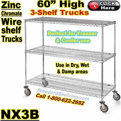 Zinc-Chromate Wire 3-Shelf Trucks / NX3B