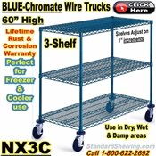 Blue-Chromate Wire 3-Shelf Trucks 60"high / NX3C