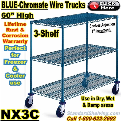 Blue-Chromate Wire 3-Shelf Trucks 60"high / NX3C
