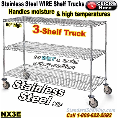 Stainless Steel 3-Shelf Wire Shelf Trucks / NX3E