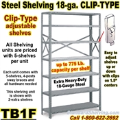 18 gauge Steel Shelving / Clip-Type / TB1F