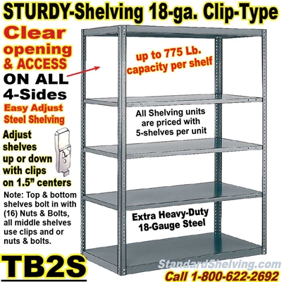 "Sturdy-Shelf" 18-ga. Steel Shelving / Clip-Type / TB2S