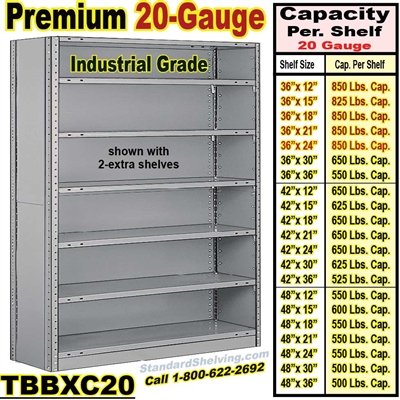 20 ga. Closed Steel Shelving / Clip-Type / TBBXC20