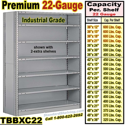 22 ga. Closed Steel Shelving / Clip-Type / TBBXC22