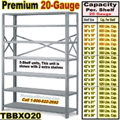 20 gauge Open Steel Shelving / Clip-Type / TBBXO20