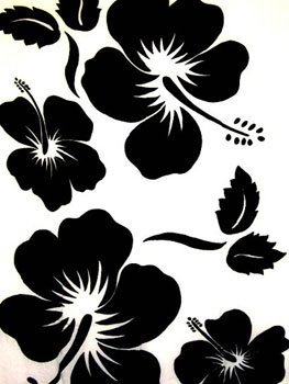 White with Large Black Hibiscus Prints