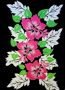 Three Pink Hibiscus Flowers on Black Sarong