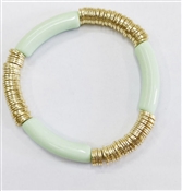 Mint Bamboo Acrylic and Gold Disc Stretch Bracelet
