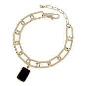 Gold Chain with Black Rectangle Natural Stone Bracelet