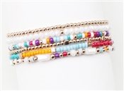 Multi, Cream, and Gold Seed Bead Set of 6 Stretch Bracelets