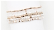 Pearl, Gold, and Crystal Set of 6 Stretch Bracelets