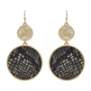 Grey Snake Print and Gold Circle 2" Earring