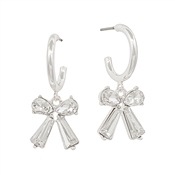 Clear Crystal Bow on Small Silver Hoop Earring