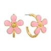 Gold Hoop with Pink Epoxy Flower .75" Earring