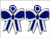 Blue and White Seed Bead Bow 2.75" Game Day Earring