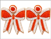 Orange and White Seed Bead Bow 2.75" Game Day Earring