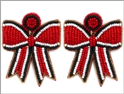 Red and Black Seed Bead Bow 2.75" Game Day Earring