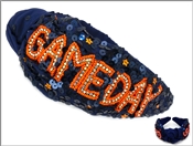 Navy Sequin Headband with Orange Outline Rhinestone Game Day