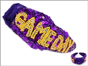 Purple Sequin Headband with Yellow Outline Rhinestone Game Day