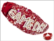Red Sequin Headband with White Outline Rhinestone Game Day
