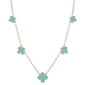 Mint Enamel Clover on Gold Chain 16"-18" Necklace