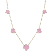 Pink Enamel Clover on Gold Chain 16"-18" Necklace