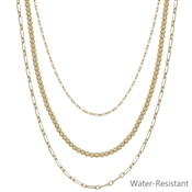 Gold Triple Chain Beaded Water Resistant 16"-18" Necklace