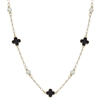 Black Epoxy Clover and Pearl 16"-18" Necklace