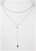 Two Layer Chain and White Crystal with Cross  16"-18" Necklace
