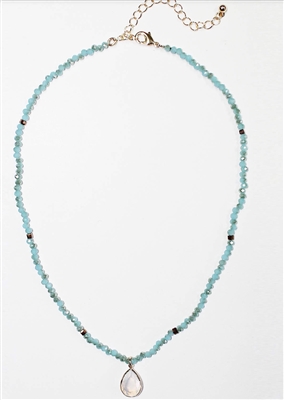 Teal Crystal 16"-18" Necklace with Teardrop Stone