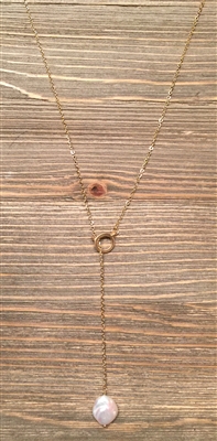Gold Lariat 20" Pearl Necklace