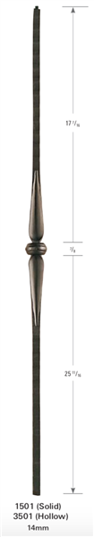 Marsala 1501: 44" Solid Spoon Baluster w/ Single Knuckle  | Stair Part Pros