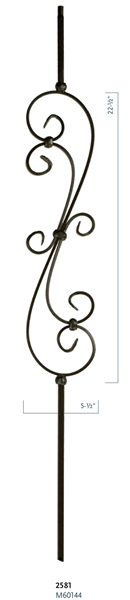 Iron Stair Baluster Parts - C2581: 44" Skinny Scroll Baluster  | Stair Part Pros