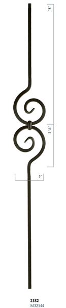 Iron Stair Baluster Parts - C2582: 44" Spiral Scroll Baluster  | Stair Part Pros