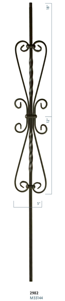 Stair Baluster Parts - C2982: 44" 5 1/2" Heart Scroll Baluster  | Stair Part Pros