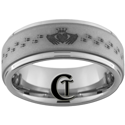 8mm 1-Step Pipe Tungsten Carbide with a Diamond Matte Finish and Lasered Claddagh Deer Tracks Design