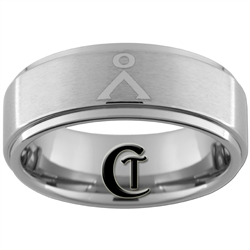 8mm Pipe One-Step Satin Finish Tungsten Stargate Earth Symbol Ring
