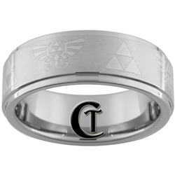 8mm 1-Step Pipe Tungsten Legend of Zelda Skyward Sword Triforce Designed Satin Center Ring