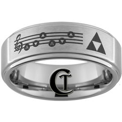 8mm 1-Step Pipe Tungsten Legend of Zelda Triforce & Song Of The Storms Designed Satin Center Ring