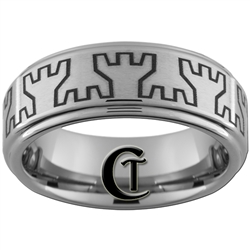 8mm One-Step Pipe Satin Finish Traditional Wedding Castle Towers Design Tungsten Carbide Ring.