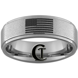 8mm One Step Pipe Stone Finish Tungsten Carbide Flag Ring Design.
