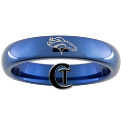 4mm Blue Dome Tungsten Carbide  Denver Broncos Design Ring.