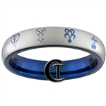 4mm Blue Dome Tungsten Carbide Kingdom Hearts Symbols Design Ring.