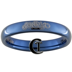 4mm Dome Blue Tungsten Carbide Doctor Who Design Ring.